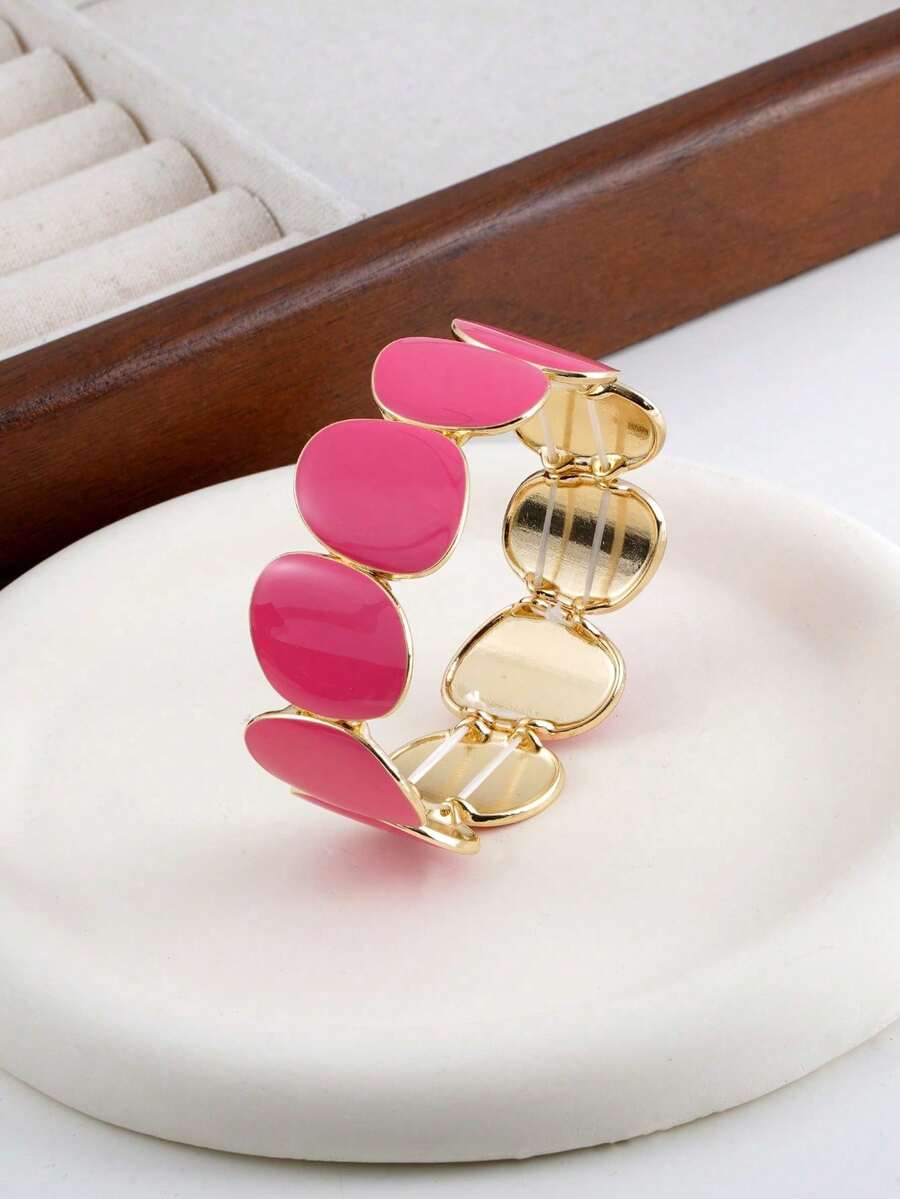 pieza de pulsera elegante de diseñminimalista en rojo rosa, pulsera única y lujosa para mujeres, adecuada para uso diario y como regalo. - Rosa Fucsia - Ver 1