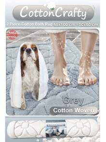 Cotton Woven Absorbent Bath Mat Set, Glass Pattern Bathroom Rug Set 60x100 Cm - 60x50 Cm - Grey - View 3