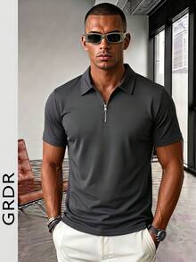 GRDR Men's Solid Color Short Sleeve Zipper Design Casual Versatile T-Shirt - Dark Grey - View 4