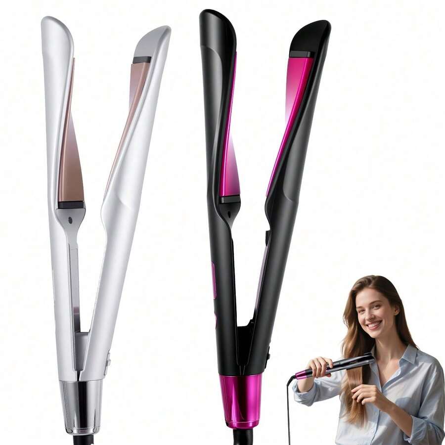 Hatteker 1件 2合1 女用扭轉直髮器與捲髮器 多功能美髮造型工具 夾板直髮器 - 查看 1