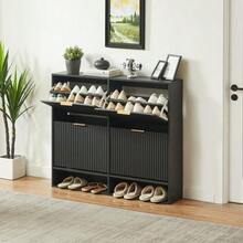 120 X 24 Cm Shoe Cabinet With Grooved Front – Height Adjustable With Anti-Tip Device And Decorative Table For The Hallway, In Black - 黑色 - 查看 6