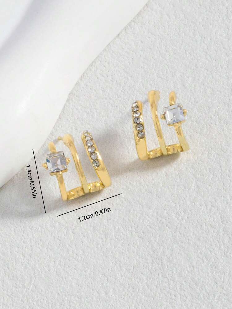 1 đôi bông tai nụ đường cong 3 chấu cá nhân hóa tinh xảo, phong cách đi làm cổ điển cao cấp - Vàng - Xem 3