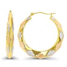 Pendientes de aro redondos brillantes de moda, estilo de apertura y cierre de tres colores, elegantes y versátiles para todas las ocasiones - Dorado - Ver 1