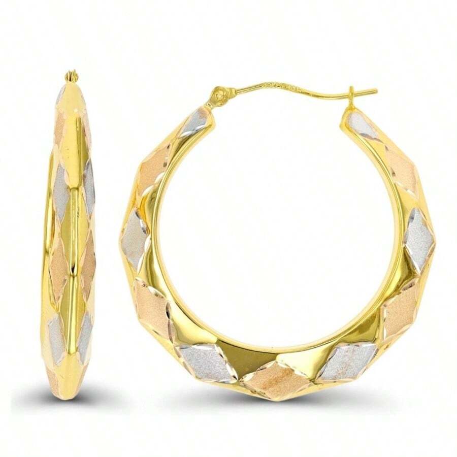 Pendientes de aro redondos brillantes de moda, estilo de apertura y cierre de tres colores, elegantes y versátiles para todas las ocasiones - Dorado - Ver 1