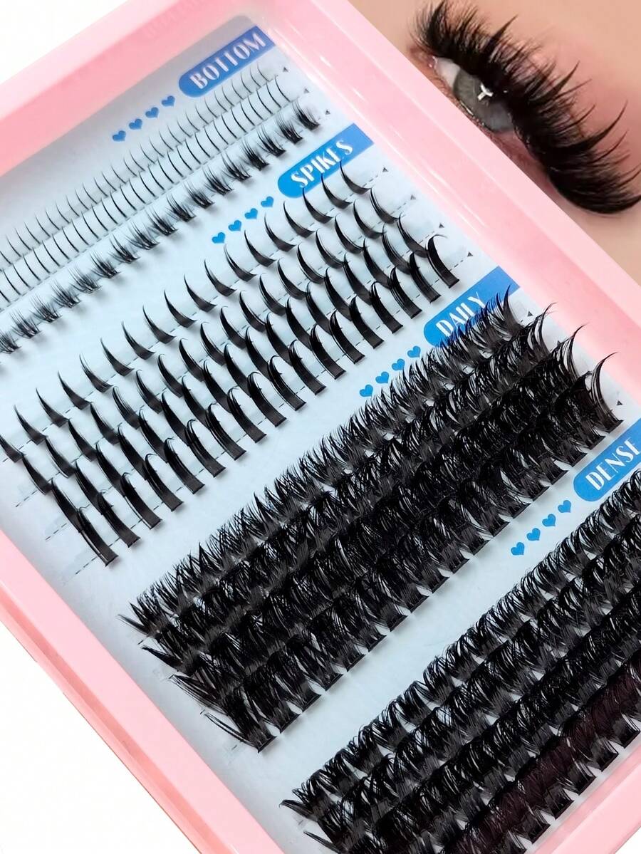 Rikuaild 15 Rows 308 Pieces Mixed False Eyelashes, C/D Curl Single Cluster Lashes, Cartoon Lashes With Pointed Tips And Bases, Enlarging Eye Effect, Suitable For Daily Wear - C/D MIX - View 1