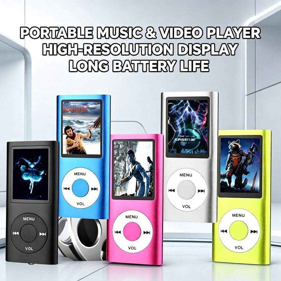 Reproductor de medios portátil MP3 MP4, sin tarjeta TF, reproduce música, video, foto y libro electrónico, incluye auriculares y cable de datos, reproductor compacto pequeño con batería de 150mAh, múltiples colores para viajes y actividades al aire libre