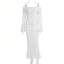 Long French Lace Dress In European And American Style With Bell Sleeves And Strapless Design. - Ivory White - View 1