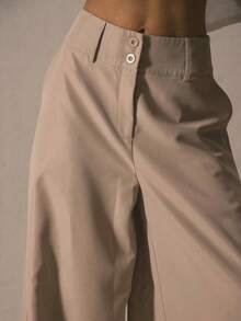 Pantalones con pierna extremadamente ancha, cintura profunda, elegantes, profesionales, de negocios, casuales, de vacaciones, de invierno, de - Blanco - Ver 6