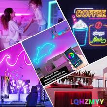 LQHZMYY 1件 RGB 5V USB供電霓虹柔性LED燈條，附多功能按鈕遙控器、藍牙功能、APP控制，適用於遊戲室、電競、臥室裝飾照明、驚喜派對、舞廳、舞台、生日、聖誕造型柔性燈條 - 彩色 - 查看 9