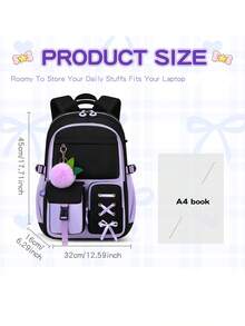 Girls Student Backpack, Student Bag, 15-Inch Laptop Backpack, Outdoor Camping Travel Bag, Smooth Zipper Backpack, Daily Use For Teenagers, Suitable For Teenagers - Blue - View 2