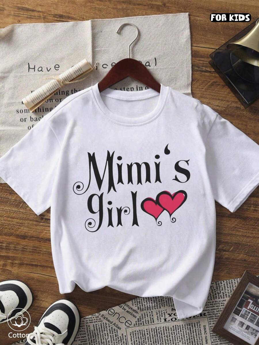 A Customized Cotton Top, Spring/Summer Round Neck Short Sleeved T-Shirt, Cartoon Print, Suitable For Girls' Daily Leisure, Vacation, Beach, Children - White - View 1