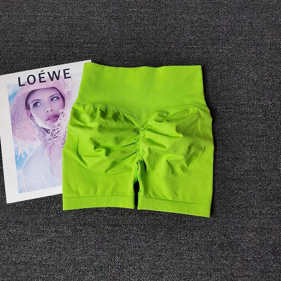 Peach Yoga Shorts For Girls, High Waisted Crisscross Shorts, Snap Knit, Running, Sports, Elastic, Tummy Lift, Butt-Skimming Shorts - 呂穎 - 查看 1