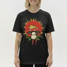 Cute Frog Red Mushroom Cottagecore Nature Retro Tee Gift Men Women Summer Tops Going Out Top Going Out Tops - Black - View 1