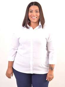 Women's Plus Size 3/4 Sleeve Dress Shirt - White - View 1