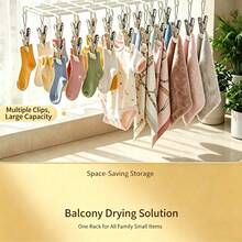 Gantungan Baju Multi-Klip Stainless Steel, Rak Pengering 20 Klip untuk Balkon, Gantungan Pakaian Dalam dan Celana Dalam Tahan Angin, Rak Penyimpanan Pakaian Dalam Dua Baris yang Dapat Berputar untuk Lemari Pakaian, Gantungan Anti-Selip Multifungsi untuk Bra, Syal, Sabuk, untuk Memilah dan Mengatur - View 7
