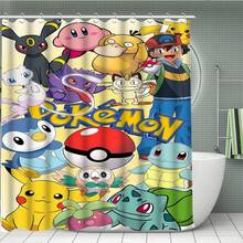 Mixed Multi-Generation All Characters Collage 4-Piece Bathroom Set, Cream Yellow Background Poké Ball Complete Design Shower Curtain, Bath Mat, Toilet Lid Cover Set, Anime Bathroom Decor Set - Cartoon C - View 2
