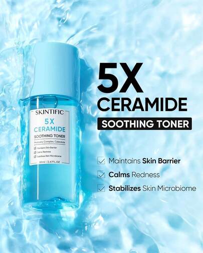  SKINTIFIC 5X Ceramide Soothing Toner, Hydrating Skin Barrier Repair Calms Redness Facial Toner With Probiotics & Calendula For Sensitive & Dry Skin, Non-Alcohol, Cruelty-Free, Vegan Skincare