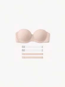1/2件女款無肩帶內衣，透明肩帶，休閒露背設計，中彈力面料，內衣上衣，可拆卸肩帶 - 彩色 - View 40