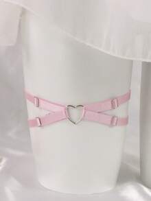 1件/2件裝 粉色彈性心形金屬大腿吊襪帶，可調節交叉腿帶，甜美蘿莉塔與哥德風派對配件，節日服裝配件，萬聖節情人節 - 粉色 - 查看 6