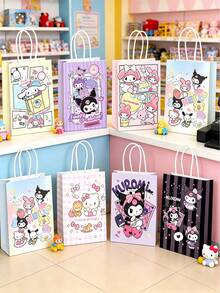 5入卡通圖案禮品袋，Kitty、Melody、Kuro、Cinna馬卡龍配色，柔軟可愛色調，活潑俏皮圖案，適合生日、派對、紀念品等場合，送禮或個人使用皆完美 - 多色 - 查看 6