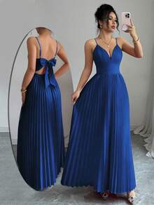 Vestido de mujer elegante y con espalda descubierta y cordones - Azul - Ver 1