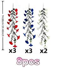 8pcs Lifelike Convolvulus Hanging Flowers, Waterfall Style, Red/White/Blue Contrast Design, Suitable For Flag Day, Memorial Day, Independence Day Decoration, Waterproof And Fade-Resistant, Maintenance-Free Long-Lasting Blooms, Applicable For Porch Railing, Balcony, Garden - Multicolor - View 2