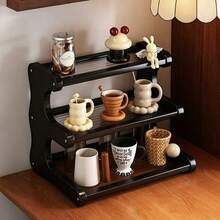 1 pieza Soporte de taza de escritorio vintage multicapa, material acrílico, estante de almacenamiento para rincón de café, organizador multifuncional de estilo lujo ligero, estante de almacenamiento de cosméticos, estante de exhibición decorativo, encimera de acrílico, resistente al agua y a la humedad, textura de alta gama, adecuado para rincón de café, encimera de cocina, tocador, hotel y lugares de alta gama para almacenamiento y exhibición - Ver 9