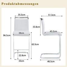 Juego de 2 taburetes de bar de estilo nórdico / Juego de 2 taburetes de bar de PU / Diseño único y construcción estable / Capacidad de carga de 120 kg / Adecuado para comedor, cocina y patio - Blanco + Plata - Ver 3