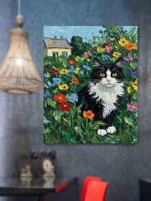 1pc Oil Painting Set, Cat In The Garden, Handmade Canvas Art, Suitable For Adult Beginners, DIY Frameless Digital Oil Painting, Home Wall Decor Gift - Frameless - View 11