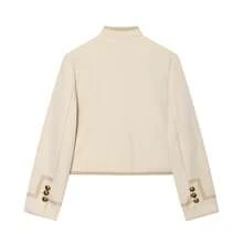 Women's Minimalist Versatile Padded Shoulder Tie-Knot Jacket, Vintage Frog Button Short Outerwear - Champagne - View 4