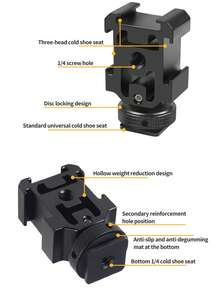 3-Way Cold Shoe Extension Mount 1 To 3 Cold Shoe Adapter Bracket Compatible With Camera Cage DSLR Mirrorless Camera, Hot Shoe Expander For Fill Light Microphone Photography Accessories - View 3