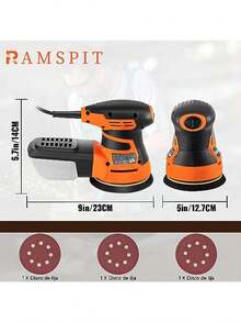 RAMSPIT - Lijadora orbital aleatoria2. 8A 350W Lijadora de órbita aleatoria 5 pulgadas 6 velocidad 13000 RPM con caja de polvo ciclónica y 15 hojas de lijado para carpintería pulido pulido - como en la imagen - Ver 6