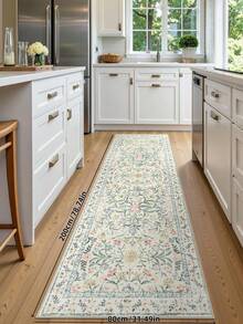 1pc Vintage Floral Hallway Rug, Indoor Kitchen Rug, Non-Slip Machine Washable Entryway Rug, Ultra Soft Bohemian Style Rug, Suitable For Hallway, Kitchen, Bedside, Entryway - Pastel Green - View 3
