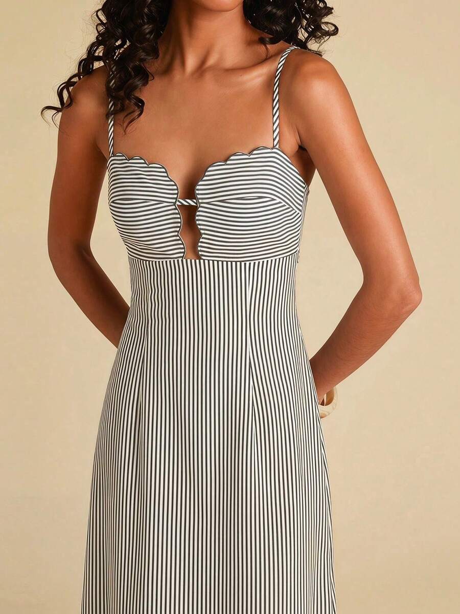 Floral Print Spaghetti Strap Dress With Open Back, Vacation Style - Pearl White - View 1