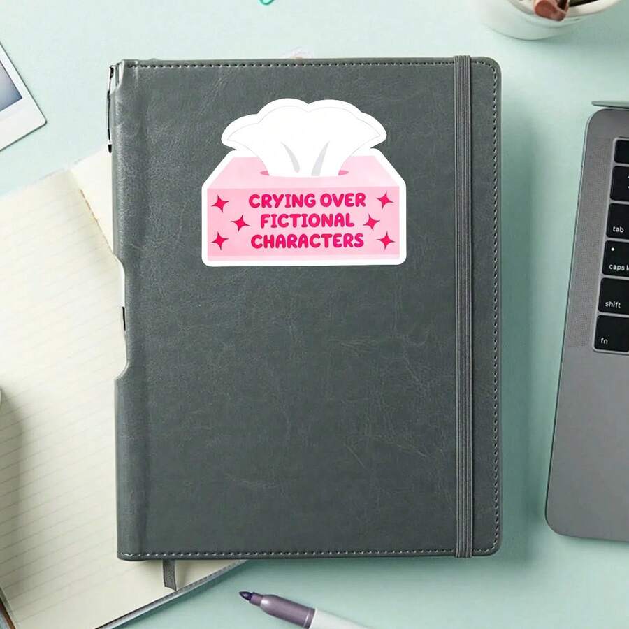 1PC Cute Bookish Novel Lover Sticker, Crying Over Fictional Characters Slogan Vinyl Decal For Laptop Water Bottle Notebook E-Reader, Waterproof Booktok Decal Sticker, Aesthetic Stationery Scrapbook Gift For Her - S2398 - View 1