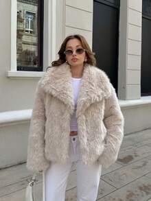GDDYIN Women's New Winter Solid Color Elegant Luxury Faux Fur Collar Large Collar, Perfect Match For Winter Outfits - Beige - View 5