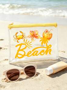 防水 PVC 海灘包，貝殼與海星「Beach」字母印花，PVC 化妝包，拉鍊式 PVC 旅行收納包，輕量耐褪色化妝盥洗包，適合女性與男性，TSA 認證便攜化妝收納盒，易清潔設計，適合母親、老師、朋友、護理師，學校假期度假必備盥洗包，母親節禮物，旅行必備，夏季必備 - 彩色 - 查看 5