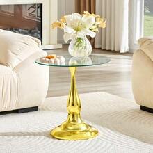 Round Glass Side Table, Modern And Elegant Coffee Table With Tempered Glass Top And Stable Base, Compact Side Table For Living Room And Bedroom (Table Only) - 金色 - 查看 4