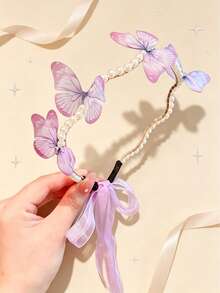 Diadema de mariposa degradada para niñas, accesorio para el cabello ajustable, adecuado para el uso diario y fiestas de adolescentes - Rosa - Ver 11