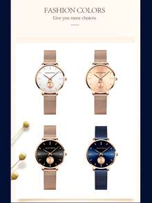 HANNAH MARTIN Exquisite Blue Women Watch Small Circular Second Hand,Fashion Waterproof Stainless Steel Mesh Strap Watch For Women,Suitable For Business&Dinner Wear - Round Small Seconds Hand Style - View 9