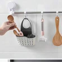 Kitchen Storage Rack | 1pc Thickened Kitchen Sink Sponge Holder - Sink Storage Box Silicone Storage Box, Hanging Multi-Functional Drainage Adjustable Strap, Used For Kitchen Sink Water-Absorbing Sponge Holder And Kitchen Bathroom Faucet Hanging Basket Storage - A - View 5