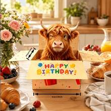 4件/2件趣味生日立體卡片禮盒，適合她/他，裝飾盒附幽默高地牛圖案，背面附書寫空間，趣味生日賀卡，送給家人與朋友的完美生日禮物 - 查看 3