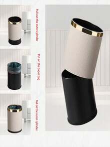 Round Trash Can, Outer Layer Made Of PU Leather, Available In 10L And 14L Capacities, Perfect For Home, Living Room, Bedroom, Office, Hotel And Bathroom Use. - Multicolor - View 6