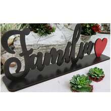 Palavras de Mesa com Base Decoração Família Mdf - Preto - Visão 1