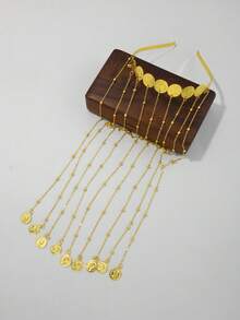 1pc Gold Positioning Bead Chain Tassel Coin Pendant Women's Hair Accessory Jewelry Headband Bridal Wedding Jewelry Head Chain (Random Number Of Positioning Beads On Chain) - Gold - View 6