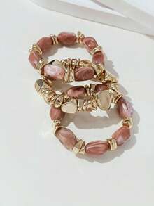 Juego de pulseras de cuentas acrílicas gruesas de estilo boho vintage, pulseras con dijes de pepita de oro para mujeres y parejas, de lujo y alta gama para fiestas y uso diario. - Multicolor 3 - Ver 7