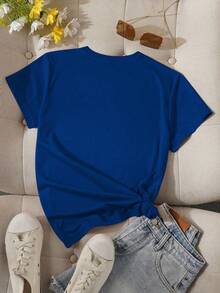 SHENDY VENDY Women's T-Shirt 100% Cotton, Short Sleeve, Round Neck, Soft And Comfortable T-Shirt, Minimalist Heart Print - 藍色 - 查看 3