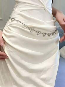 1件時尚簡約愛心造型水鑽合金腰鍊，女款洋裝裝飾用 - 款式4 - 查看 2