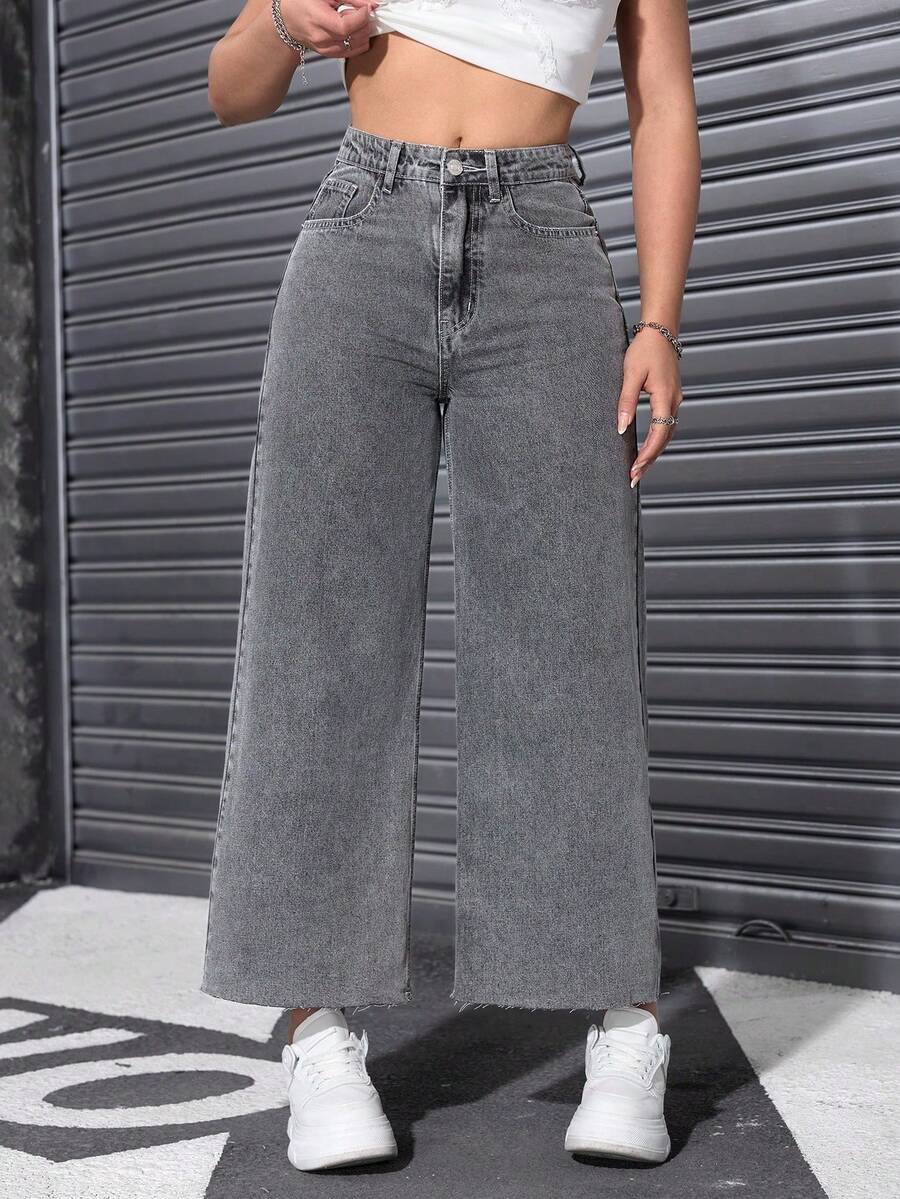 Straight-Leg Jeans With Pockets And Zipper, Versatile Fashion For Women - Gray - View 1