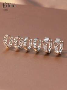 Hihho Set Anting Tusuk Zirkonia 6 Buah/Set, Menggabungkan Elemen Bunga dan Tetesan Air, Gaya Manis dan Ceria, Daun Semanggi Empat Kelopak, Desain Rhinestone Penuh Berongga, Mewah dan Indah, Lingkaran Sederhana, Gaya Liontin Daun Semanggi Empat Kelopak, Menyeimbangkan Kesederhanaan dan Dekoratif. Zirkonia yang Terpasang Rapat, Kilau Kuat, Cocok untuk Sehari-hari, Bepergian, Bersosialisasi Ringan, dan Lainnya - Perak - View 5